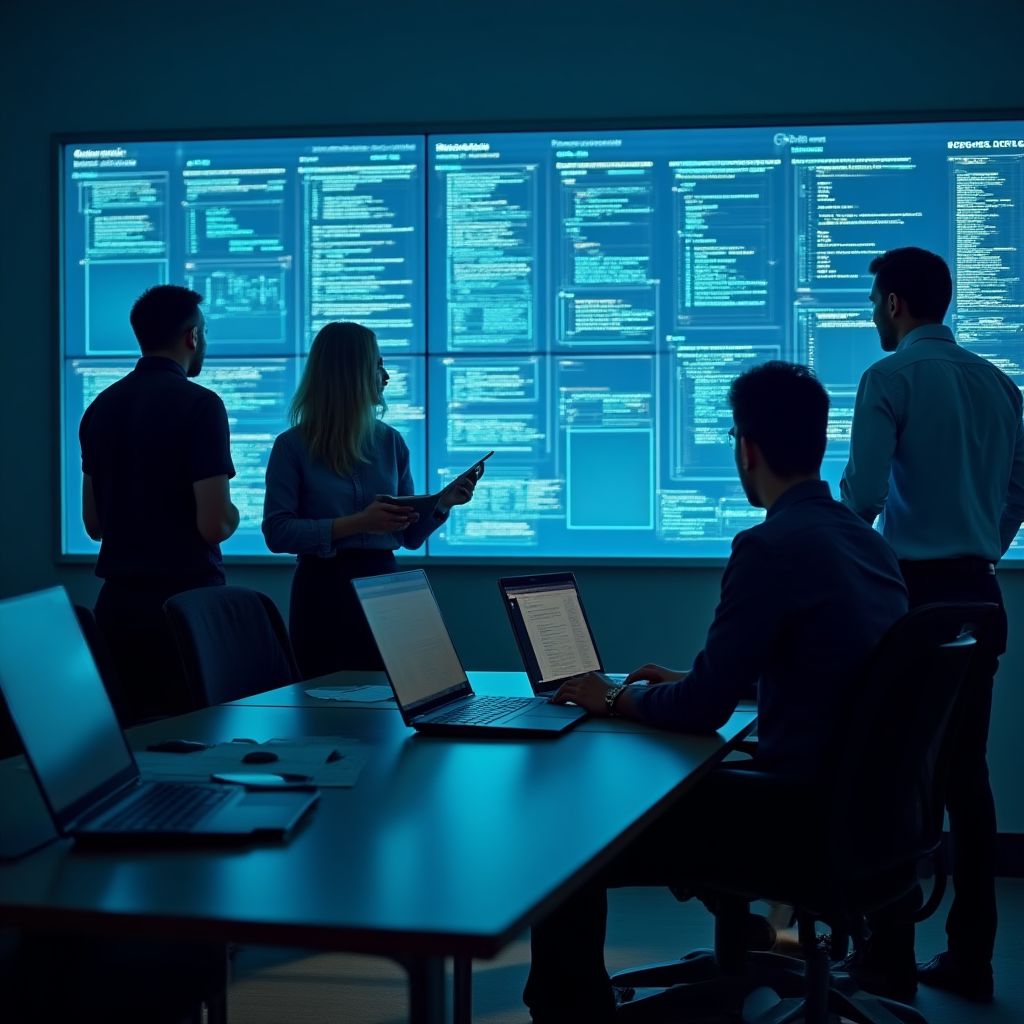 Equipo trabajando en seguridad bancaria